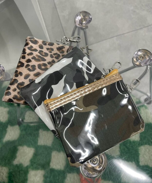 WEGO 総柄メタルクリアポーチ ブラウン