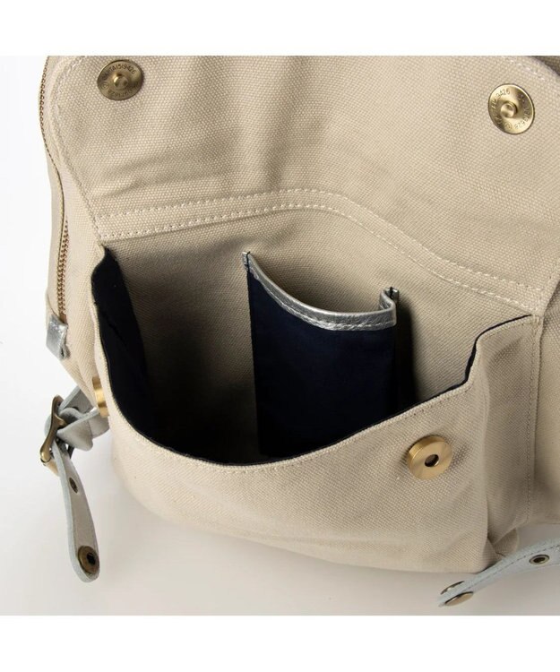 UNBILLION perche / 牛革かぶせキャンバスリュックサック シルバー