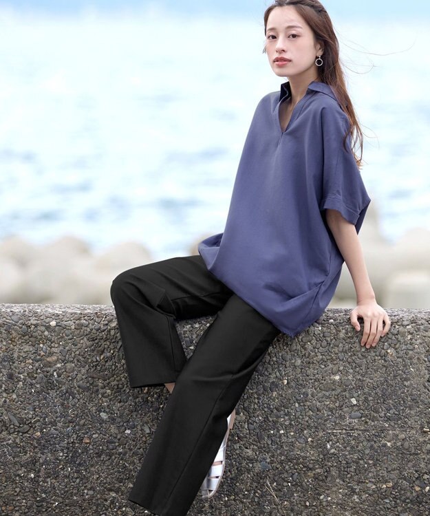 Tiaclasse 【日本製・新色追加・洗える・ストレッチ】エアシルキーワイドパンツ ブラック