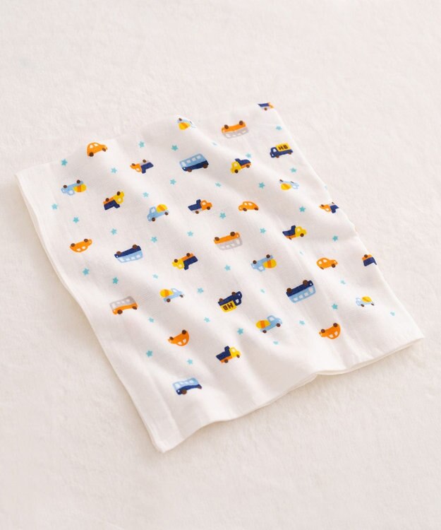 MIKI HOUSE HOT BISCUITS ガーゼバスタオル 白×ブルー