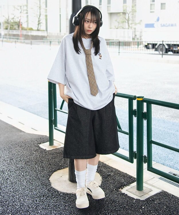 WEGO 【ユニセックス着用ITEM/ウエストゴム/SMLサイズ展開】イージーコットンハーフパンツ デニムブラック
