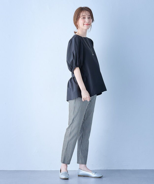 ANY サッカーギャザーバックペプラムブラウス ブラック