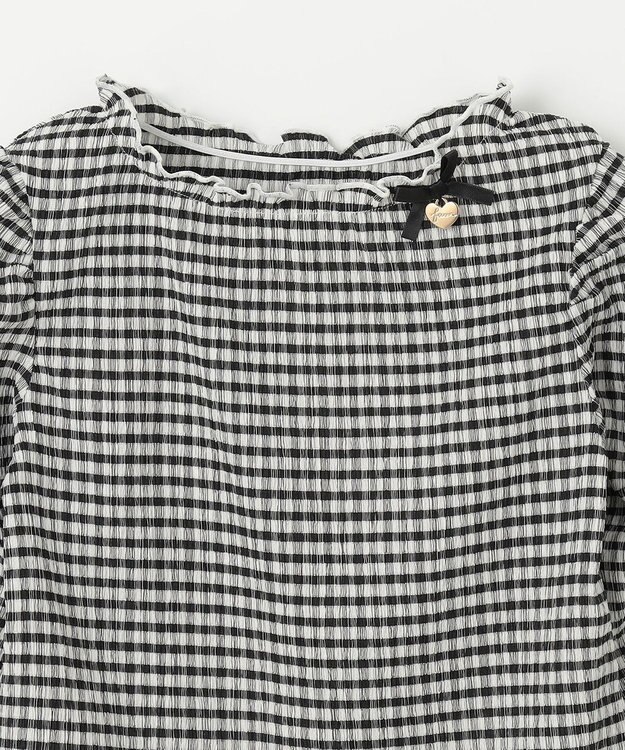 ANY KIDS シアー ギンガム 七分袖 Tシャツ ブラック