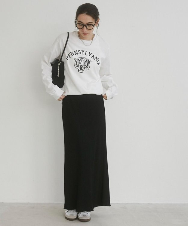 WEGO 【ANGIE VINTAGE】GILDAN カレッジロゴ オーバーサイズ プリント ロンT ホワイトその他