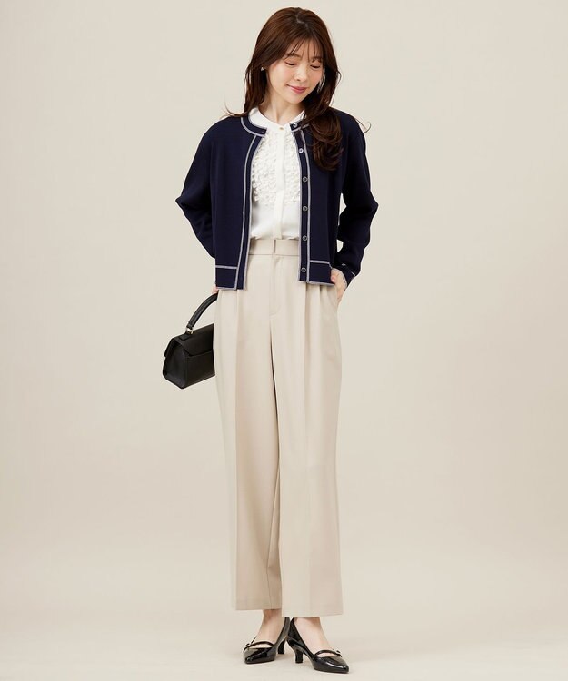 ANY SIS L 【アンサンブル対応】バイカラーニット カーディガン ネイビー×オフ