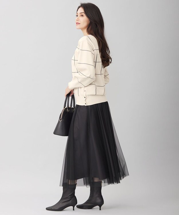 自由区 S 【WEB限定カラーあり・洗える】コットンナイロンミドルゲージ ニット ライトベージュ×スレート