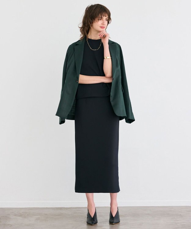 BEIGE， 【洗える】ALTHEA / ダンボールジャージーハイウエストIラインスカート Black