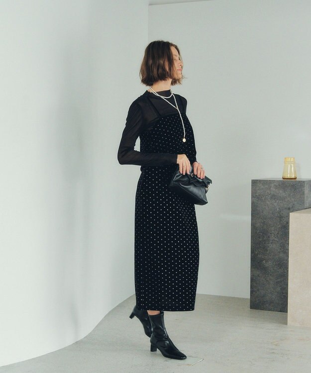 YECCA VECCA グリッタードットベロアオーバーキャミ Black
