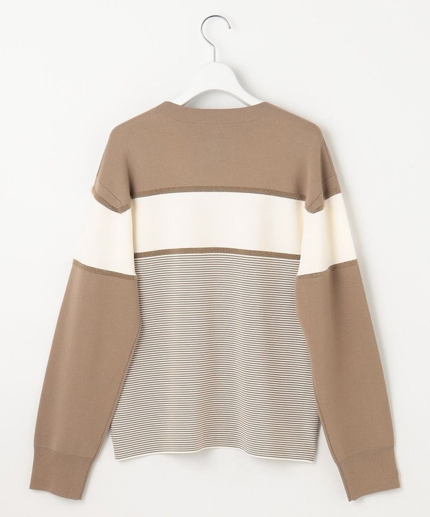 自由区 L 【カタログ掲載・洗える】モールコンビ ニット ダークベージュ×エクリュ