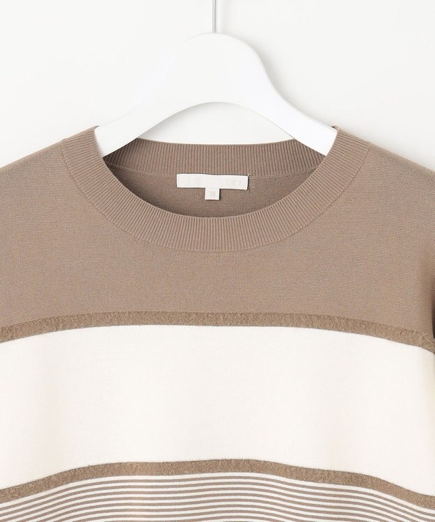 自由区 L 【カタログ掲載・洗える】モールコンビ ニット ダークベージュ×エクリュ