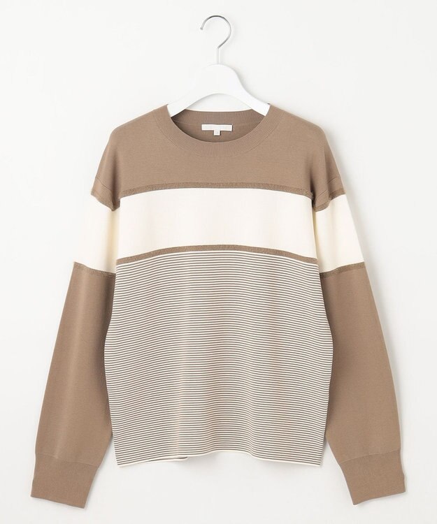 自由区 L 【カタログ掲載・洗える】モールコンビ ニット ダークベージュ×エクリュ