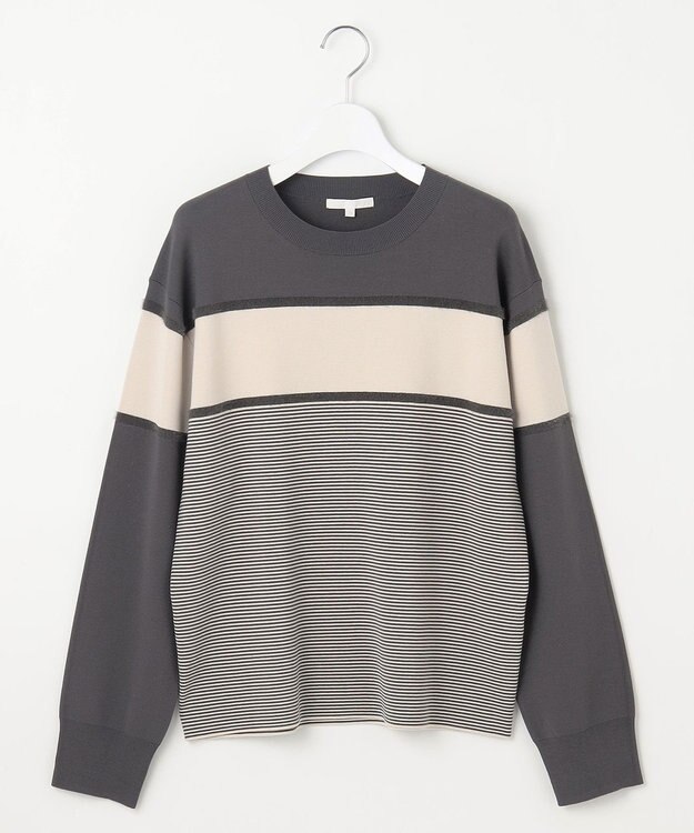 自由区 L 【カタログ掲載・洗える】モールコンビ ニット  ダークグレー×ベージュ