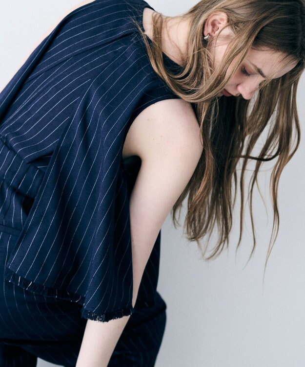 uncrave リネンライクツイル オールインワン ネイビーストライプ