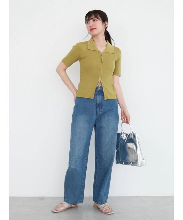 Green Parks ５分袖衿付きＺｉｐプルオーバー Green