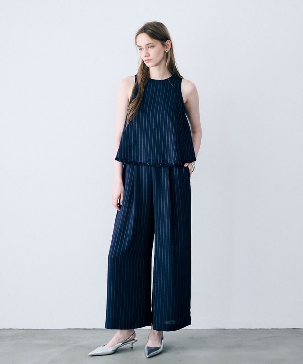 uncrave リネンライクツイル オールインワン ネイビーストライプ