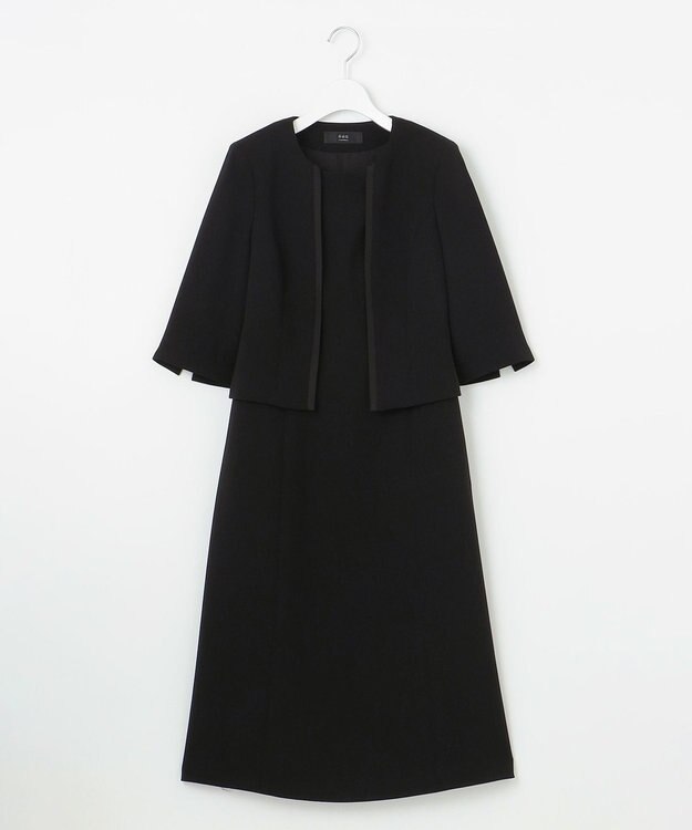 自由区 FORMAL 【洗える/縦横ストレッチ】セオプラスエス横二重ジャケット＋ワンピース ブラック系