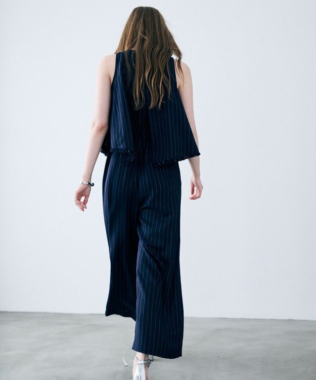 uncrave リネンライクツイル オールインワン ネイビーストライプ