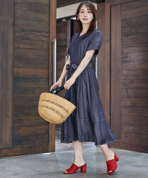 Tiaclasse デニムフレアワンピース ネイビー