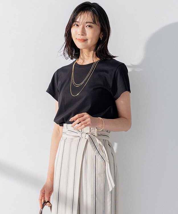 23区 【洗える】ALBINIジャージー Aライン Tシャツ ブラック系