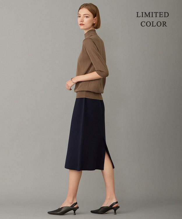 ICB 【洗える】シンセティックヤーンスムース ニットスカート ネイビー系［WEB限定］