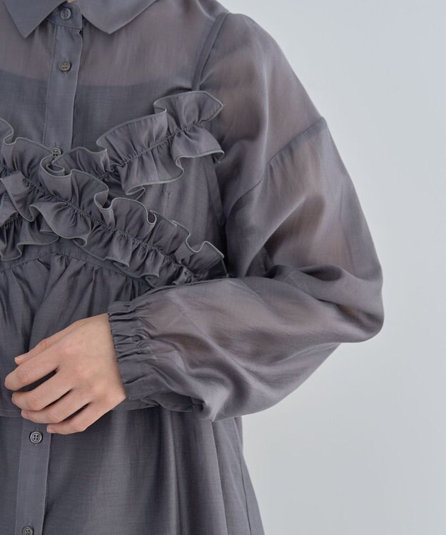 Green Parks ＳＥＴ２点フリルビスチェ＋シャツチュニック Charcoal Gray