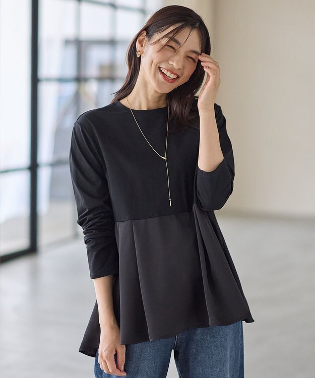 ANY 【WEB限定】サテンコンビペプラムカットソー