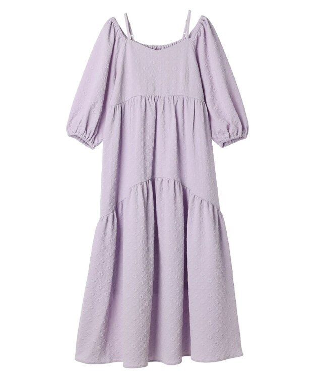 earth music&ecology ２ｗａｙパフスリーブ表面感ワンピース Purple