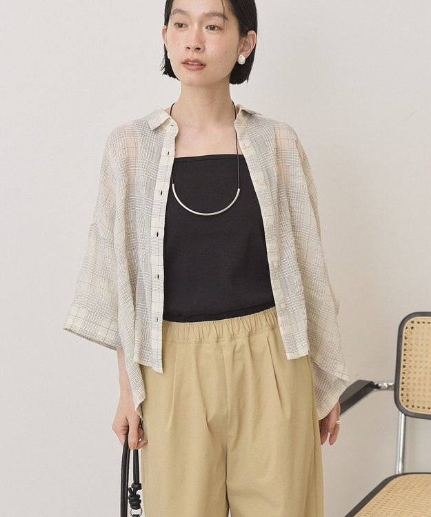 AMERICAN HOLIC シアーチェックショート丈シャツ Ivory