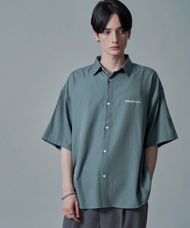 WEGO 【速乾/しわになりにくい/MLサイズ展開】アムンゼンワンポイントBIGシャツ（SS） サックス