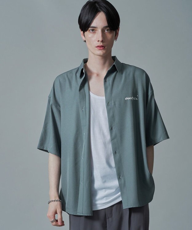 WEGO 【速乾/しわになりにくい/MLサイズ展開】アムンゼンワンポイントBIGシャツ（SS） サックス