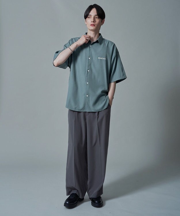 WEGO 【速乾/しわになりにくい/MLサイズ展開】アムンゼンワンポイントBIGシャツ（SS） サックス