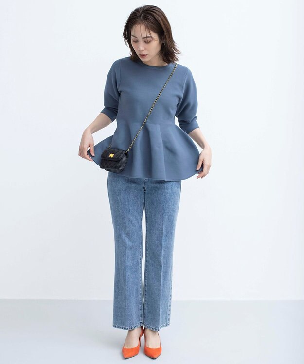 組曲 【WEB限定】スポンディッシュペプラム ニット サックスブルー系