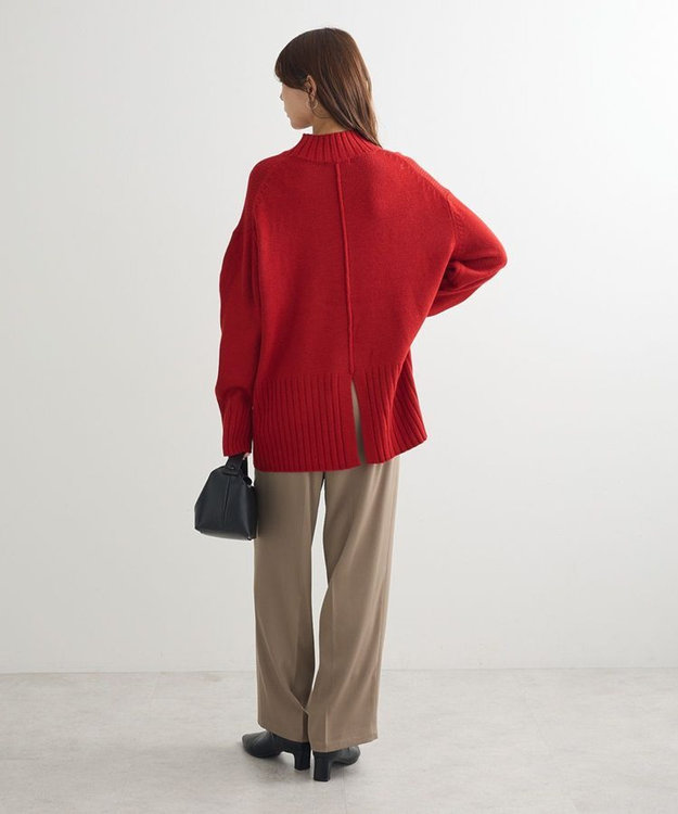 Green Parks 洗えるモックネックニットプルオーバー Red