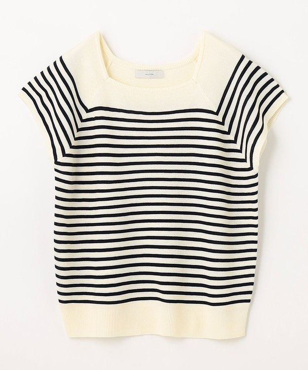 ANY 【洗濯機可能/アンチピリング/UVケア】アクリルガータースクエアニット オフ×ネイビー