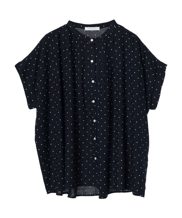 Green Parks アソート柄さらっとレーヨンブラウス Dot Navy