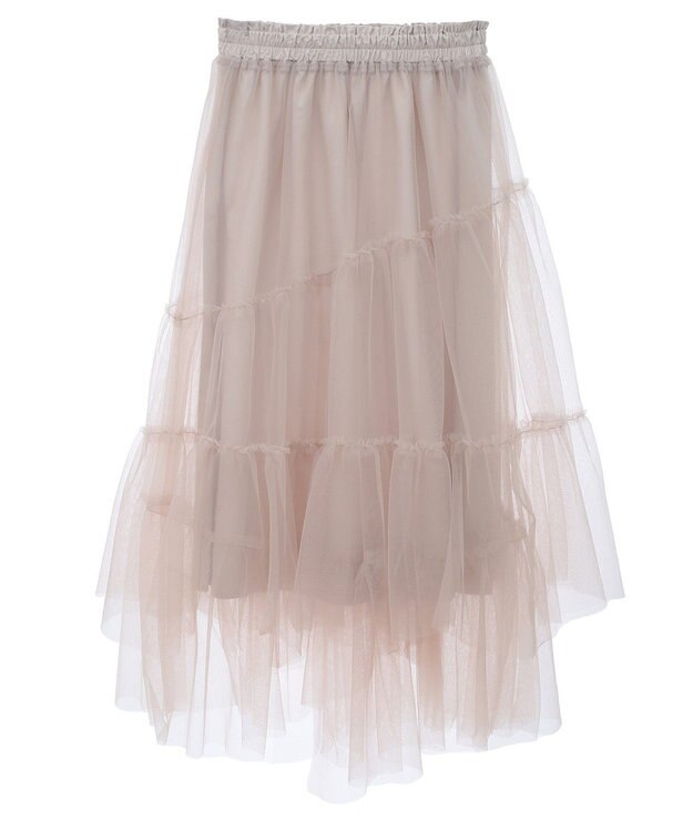 earth music&ecology イレギュラーヘム段々チュールスカート Light Beige