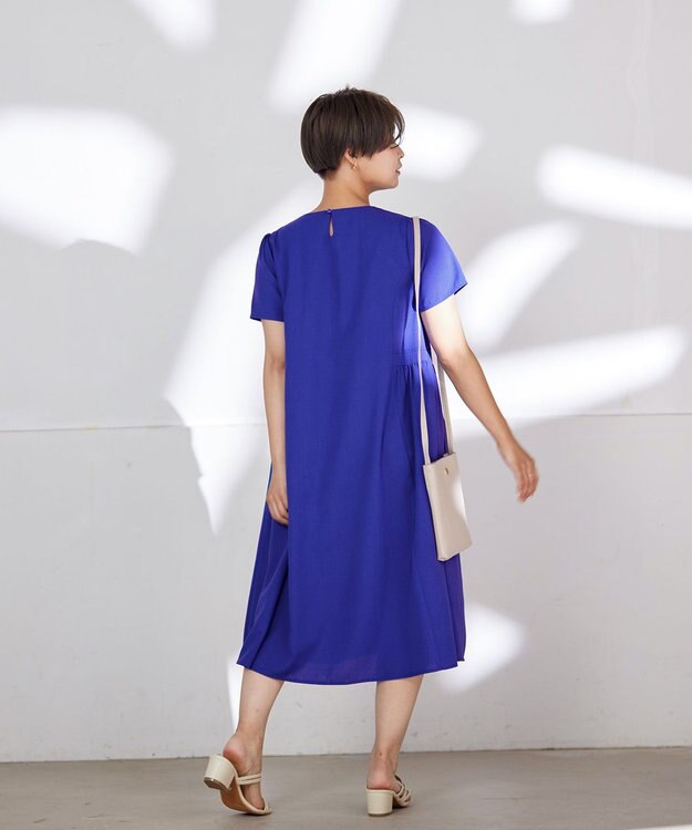 Tiaclasse L 【洗える】サイド切替ワンピース ブルー