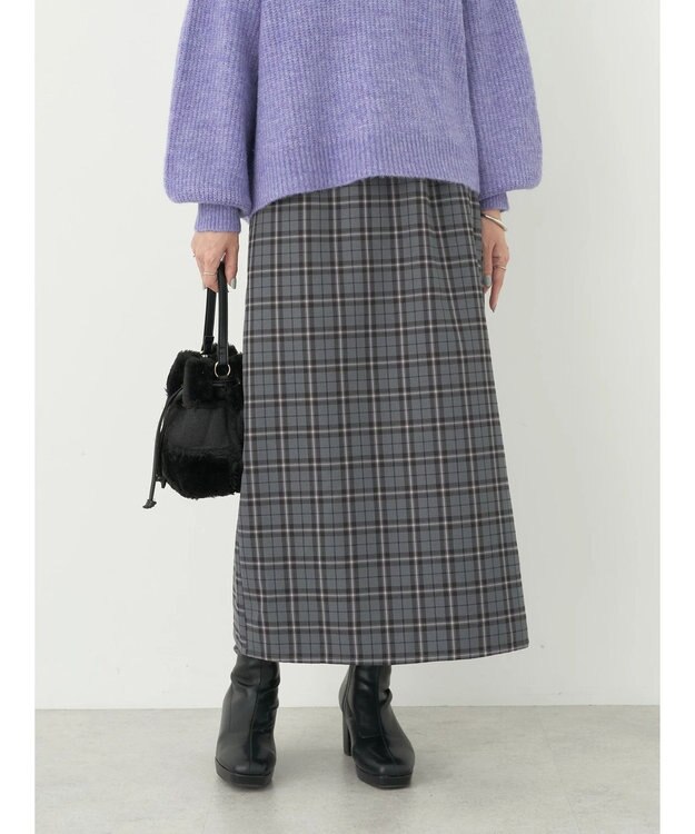 earth music&ecology チェックナロースカート Check Gray