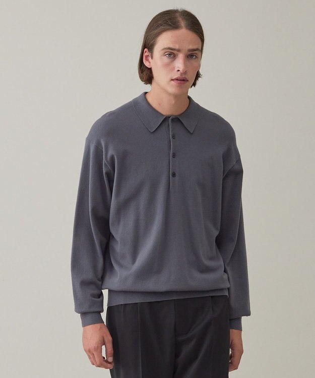 UNFILO MENS ライトウォーム ニットポロ チャコール