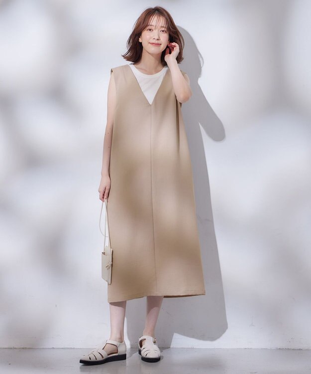 ANY 【接触冷感/UVケア/洗濯機可能】ひんやりVネックジャンスカ グレージュ