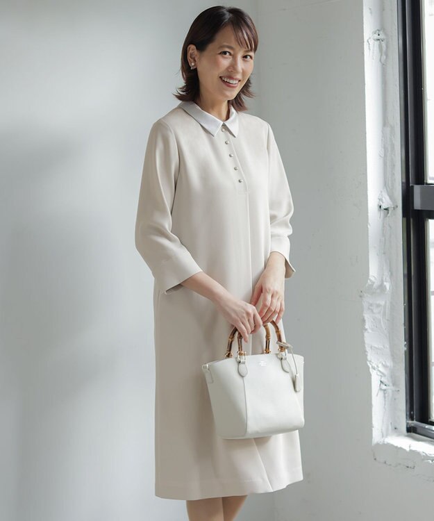 J.PRESS LADIES S 【2way】セラテリーダブルクロス 襟付き ワンピース グレージュ系