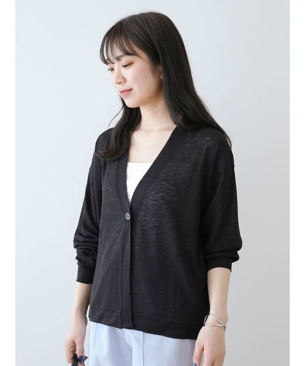 Green Parks Ｖネックシアーカットカーディガン Black