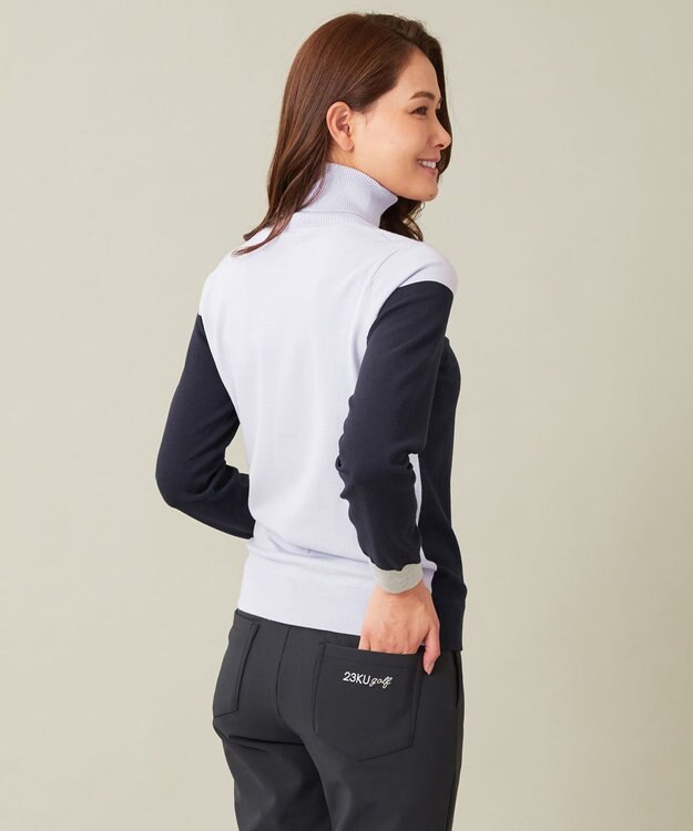 23区GOLF 【WOMEN】【ウォッシャブル】カラーブロックモックネック ニット ネイビー系1