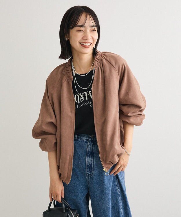 Green Parks スウェードライクギャザーブルゾン Light Brown