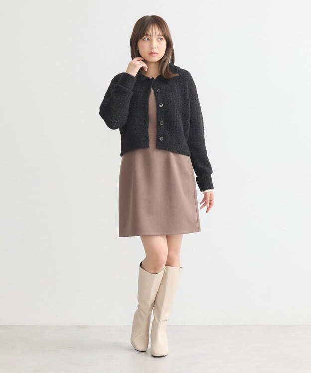 earth music&ecology 格子編み襟付きニットカーディガン Black