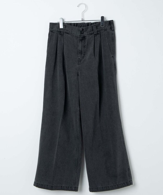 WEGO 【ウエストゴム】スーパーバギーデニムスラックス ダークグレー
