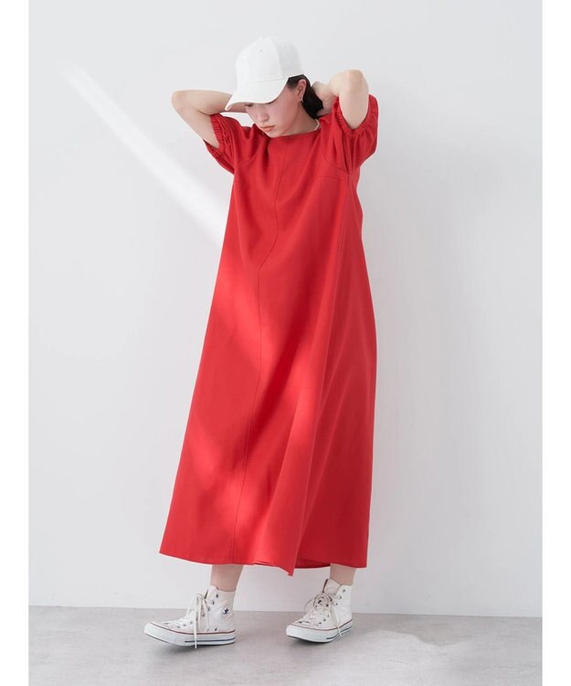 earth music&ecology リサイクルポリエステルブレンドＡラインワンピース Red