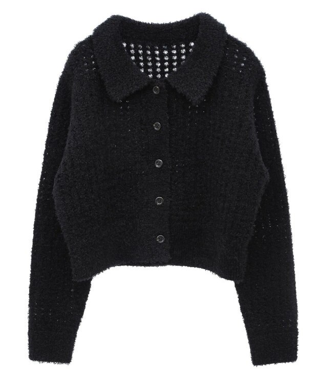 格子編み襟付きニットカーディガン / earth music&ecology