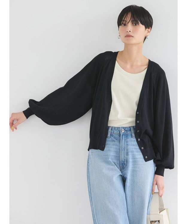 AMERICAN HOLIC 袖ボリュームショートニットカーディガン Black