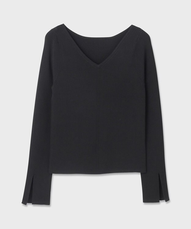 GRACE CONTINENTAL リブVネックニットトップ ブラック